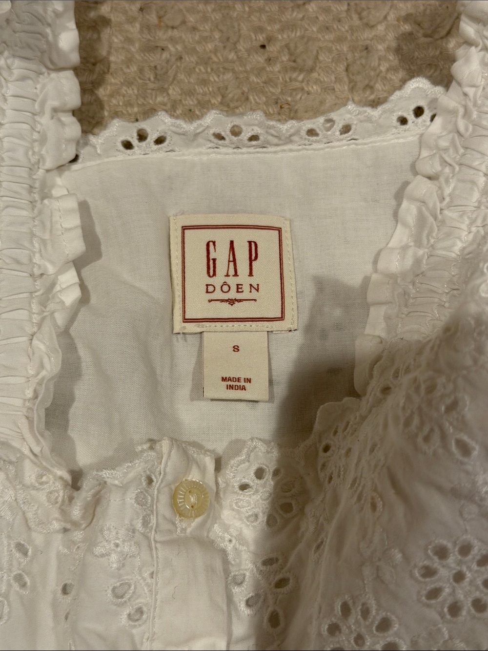 Doen x GAP White Eyelet Ruffled Strap Button-Front Dress size 8 - Picture 2 of 5